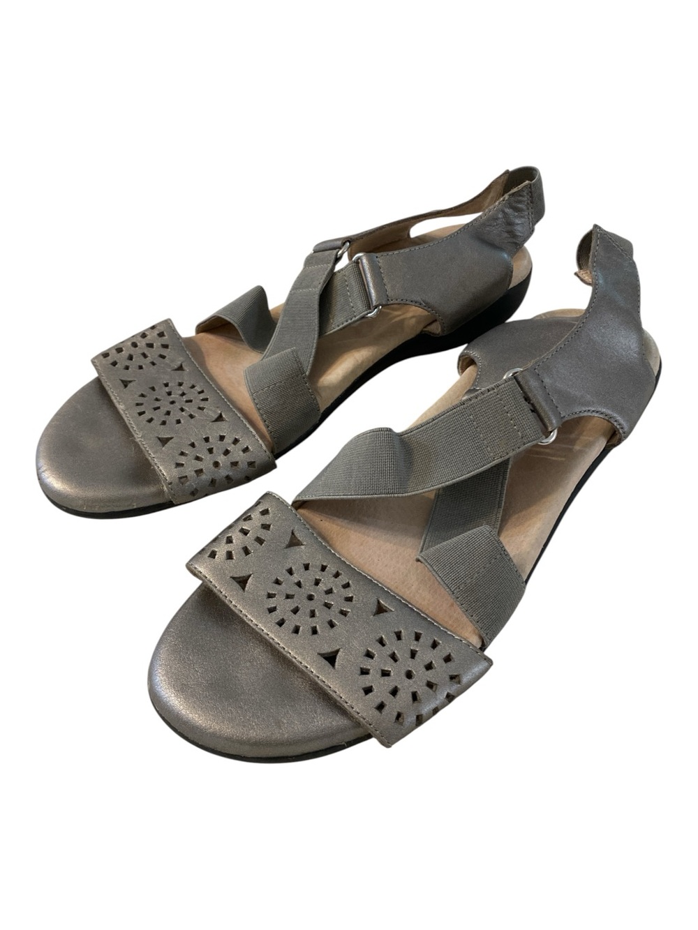 David Tate Pewter Crisscross Perforated Leather Sandal 8